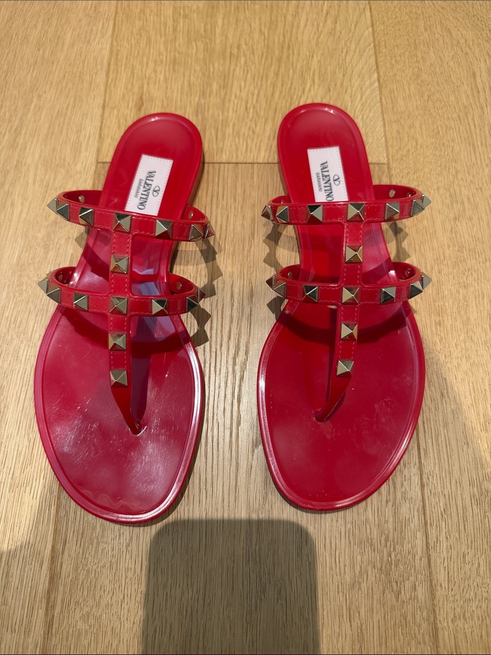 Valentino Red Rockstud Jelly Thong Sandals size 37
